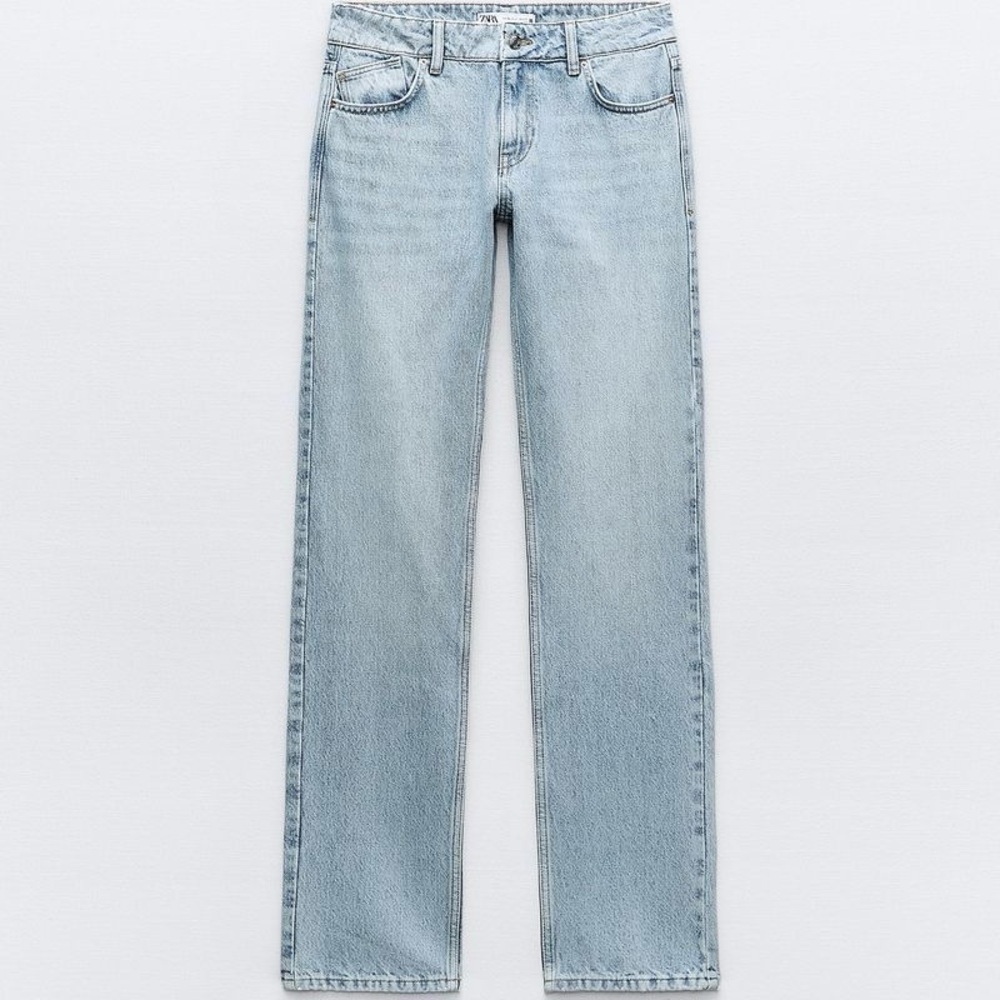 Zara Straight Leg Mid Rise Jeans Size 2 Blue